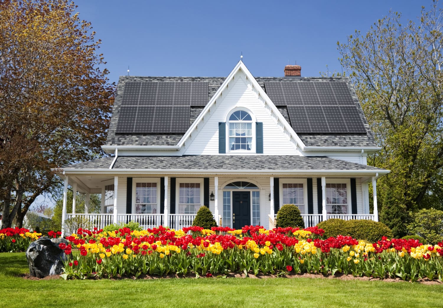 home with solar panels on the roof